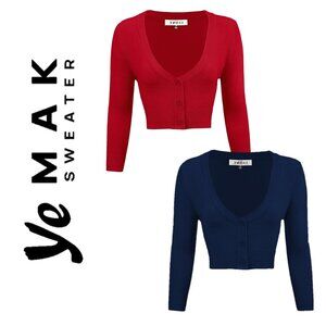 YEMAK cropped cardigan (XL) in red, navy